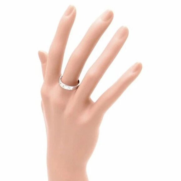 GUCCI GG Logo Diamond Band Ring size US7.5 18k White Gold Auth #5539F - Picture 5 of 11